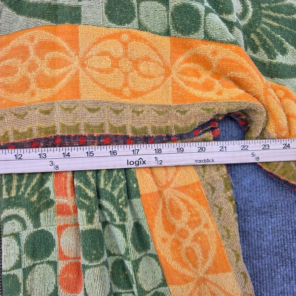Vintage Royal Terry International Japan Cotton Zip Front Robe Orange Green 70s